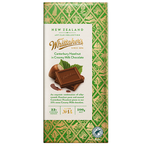 WHIT CANTERBURY HAZELNUT MILK CHOCOLATE 100G 1X20